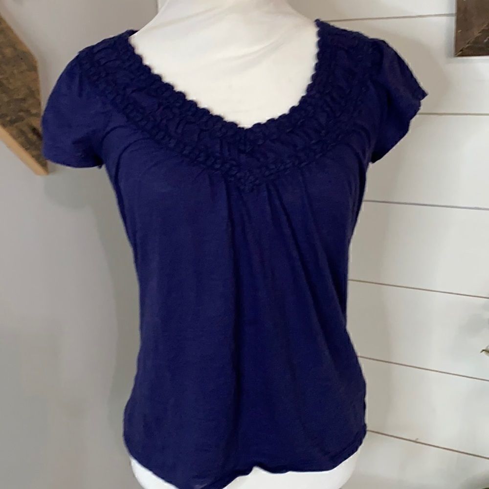 C Keer | Anthropologie Embroidered V Neck Tee | S